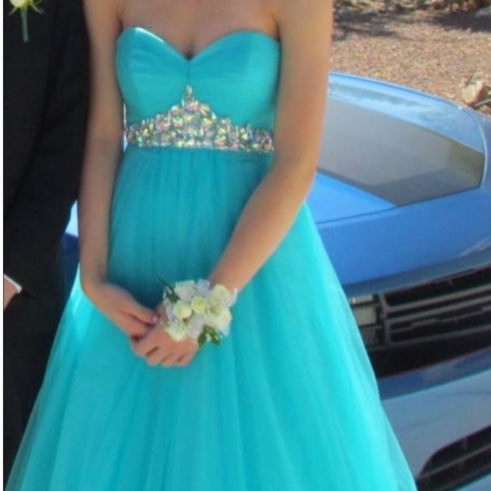 M Prom Gown Formal Cecily Brown Blue Size XXS